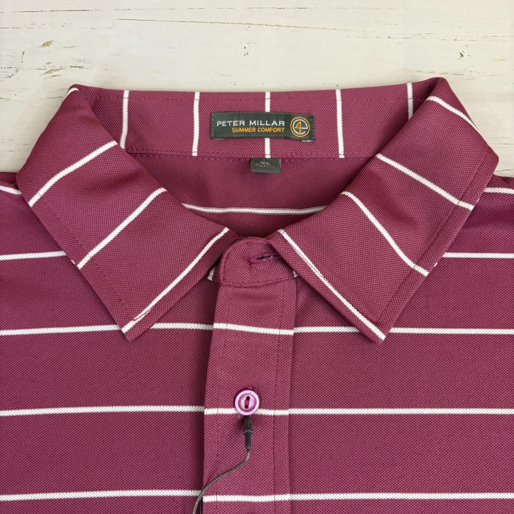 Peter Millar Summer Comfort Polo Shirt Mens XL Pink Striped Golf Pocket - Picture 3 of 13